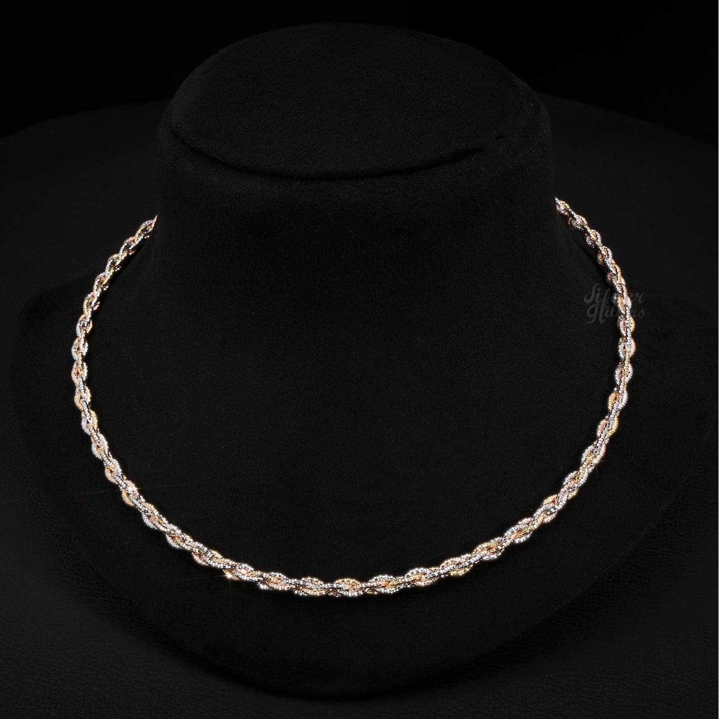 Silver Tri-Color Braided Necklace