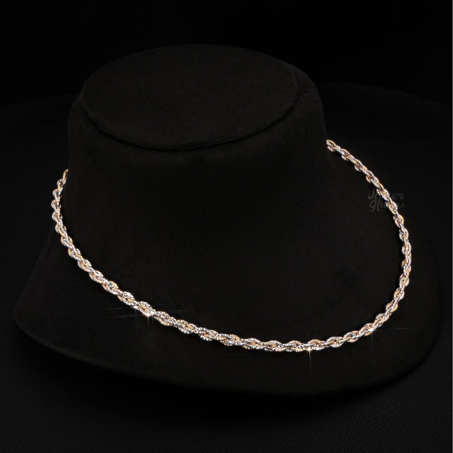 Silver Tri-Color Braided Necklace