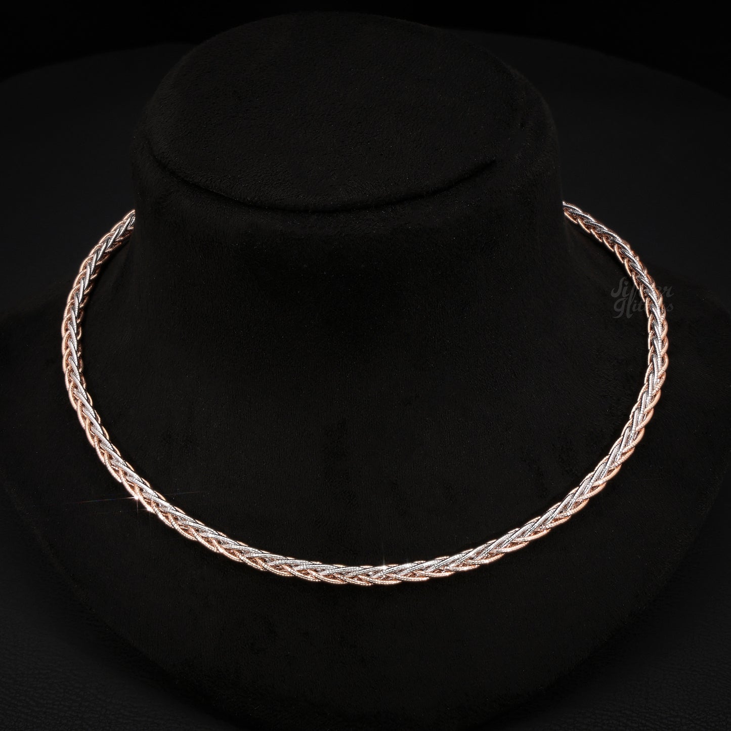 Silver Lobster Clasp TWO-Color Woven Necklace