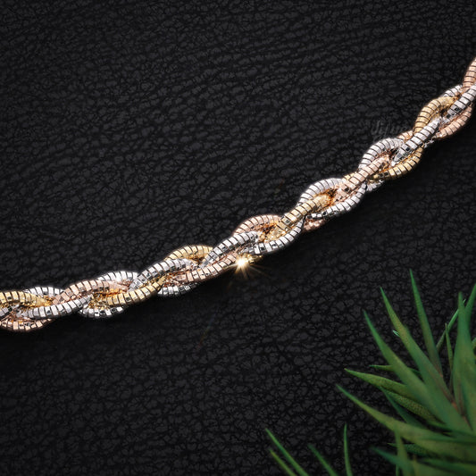 Silver Tri-Color Braided Necklace