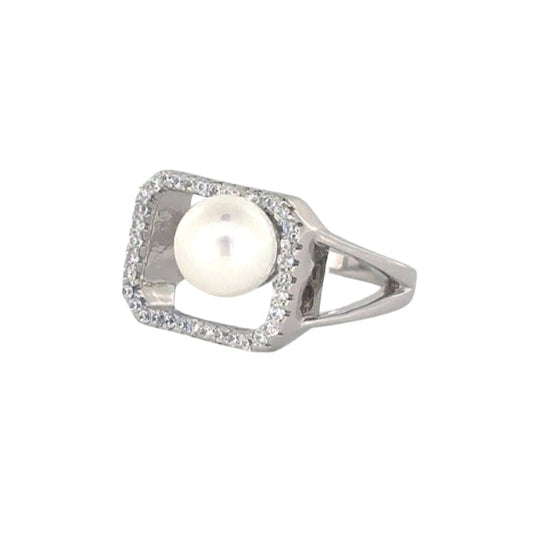 Silver Pearl-Beaded Finger Ring women